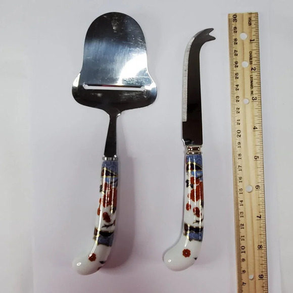 Vintage Prill Sheffield England Porcelain Handles Cutlery Cheese Set Stainless - Picture 8 of 9